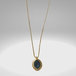 Rare Vintage Christian Dior 1980s Aqua deep Blue rope necklace oval stone.